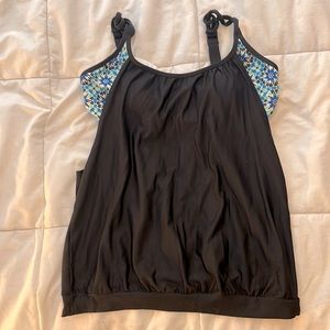 Next Tankini Top in Black and Geometric Pattern